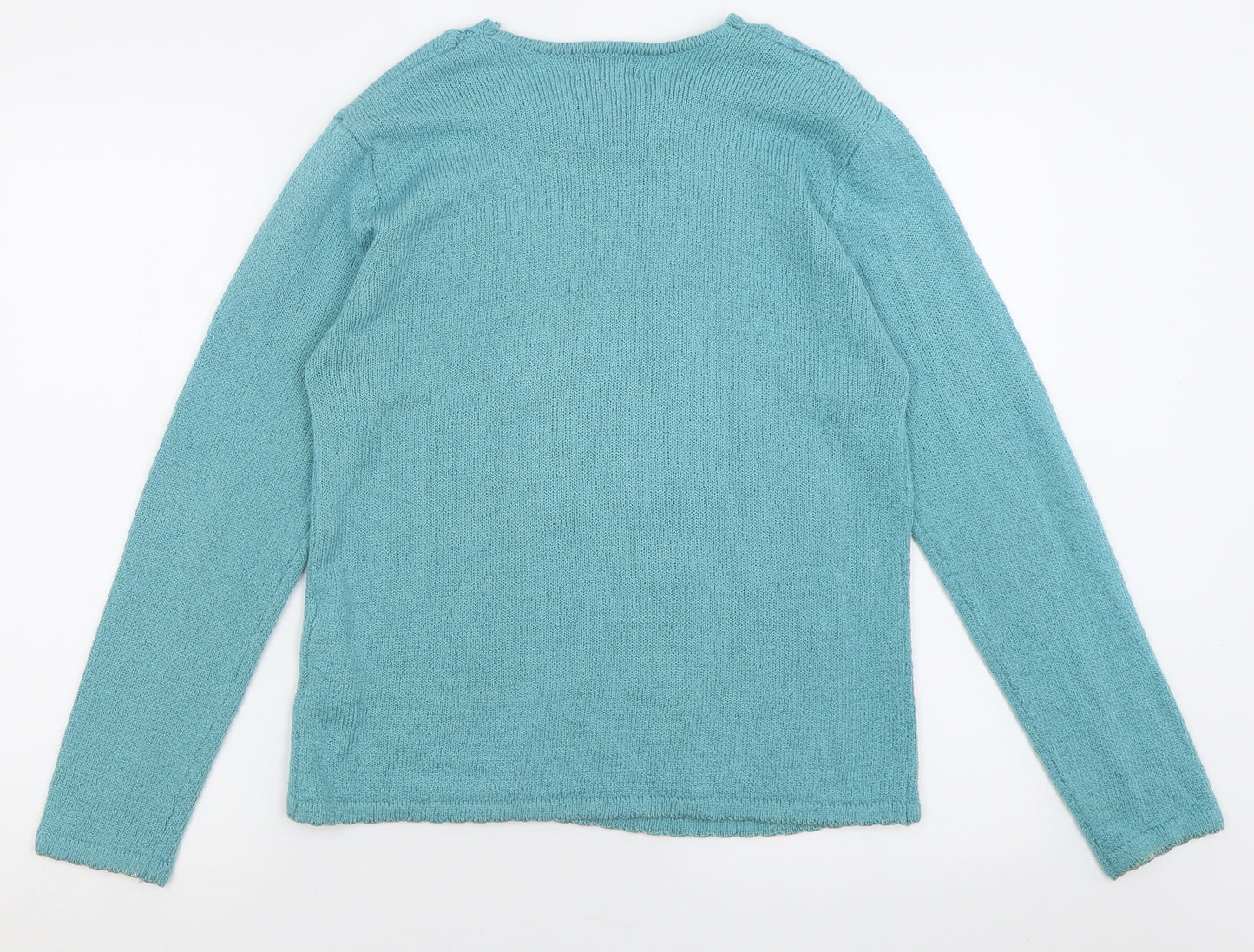 Casamia Womens Blue Crew Neck Floral Acrylic Pullover Jumper Size S