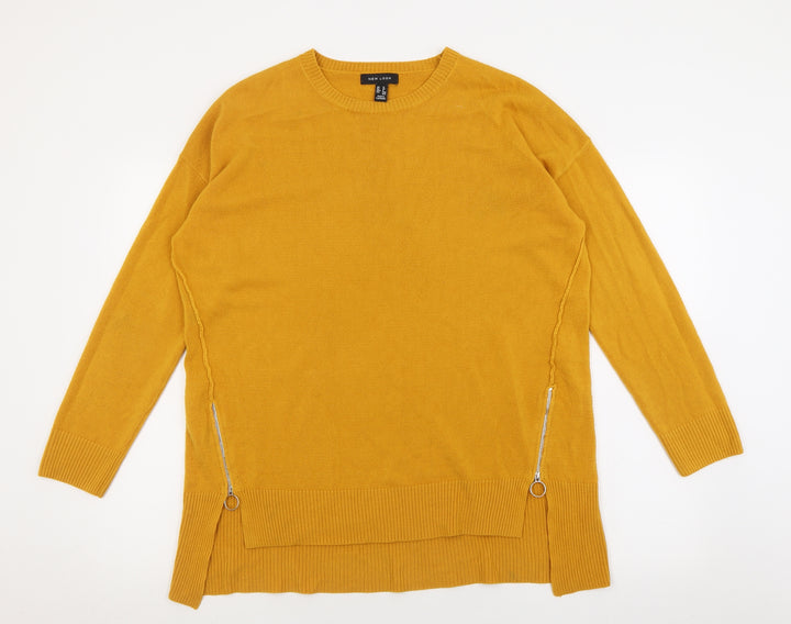 New Look Womens Yellow Crew Neck Acrylic Pullover Jumper Size 12