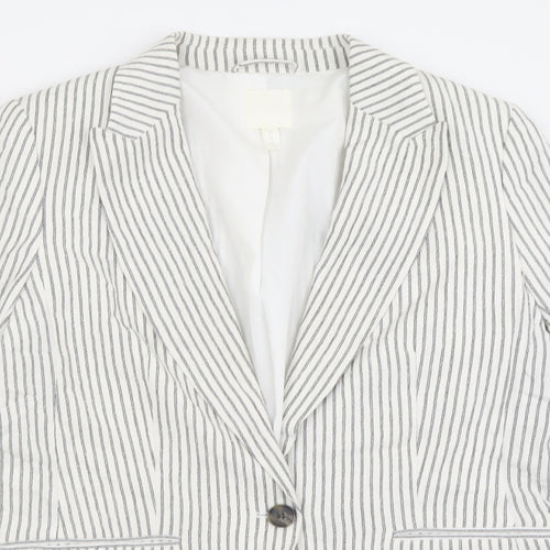 H&M Womens White Striped  Jacket Blazer Size 14  Button