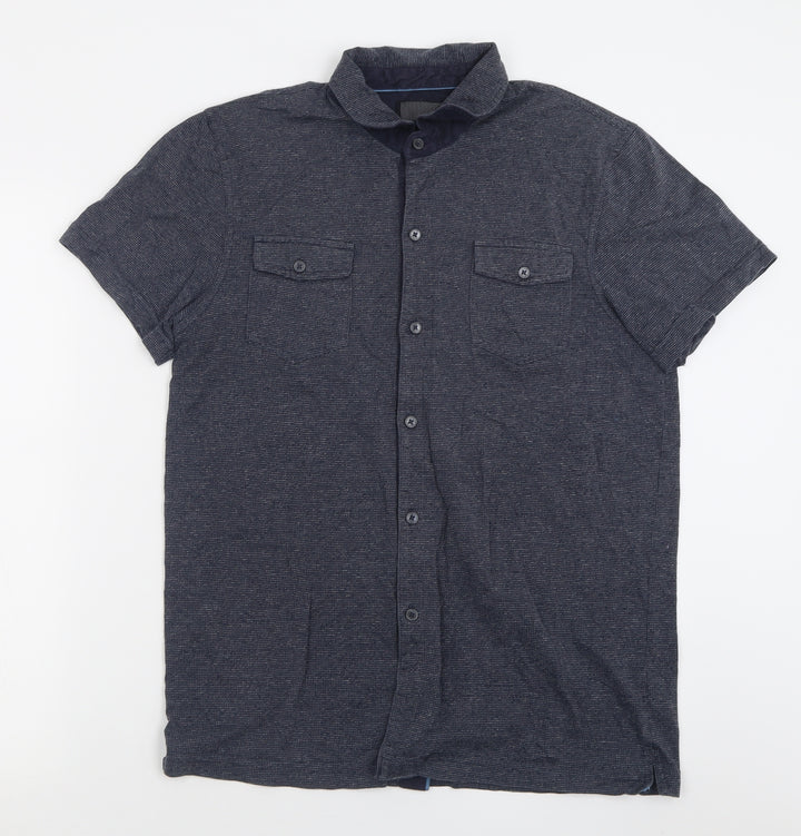 IKE BEHAR Mens Blue Cotton Button-Up Size M Collared Button