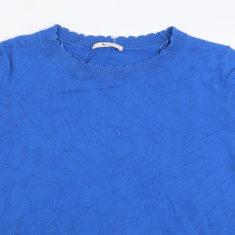 TU Womens Blue Crew Neck  Cotton Pullover Jumper Size 12