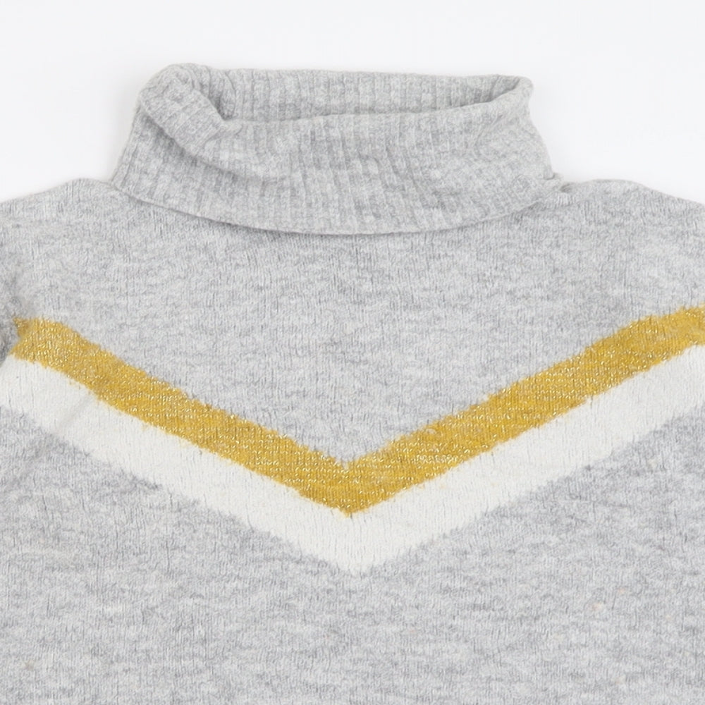 Kookai Womens Grey Roll Neck Striped Acrylic Pullover Jumper Size 6