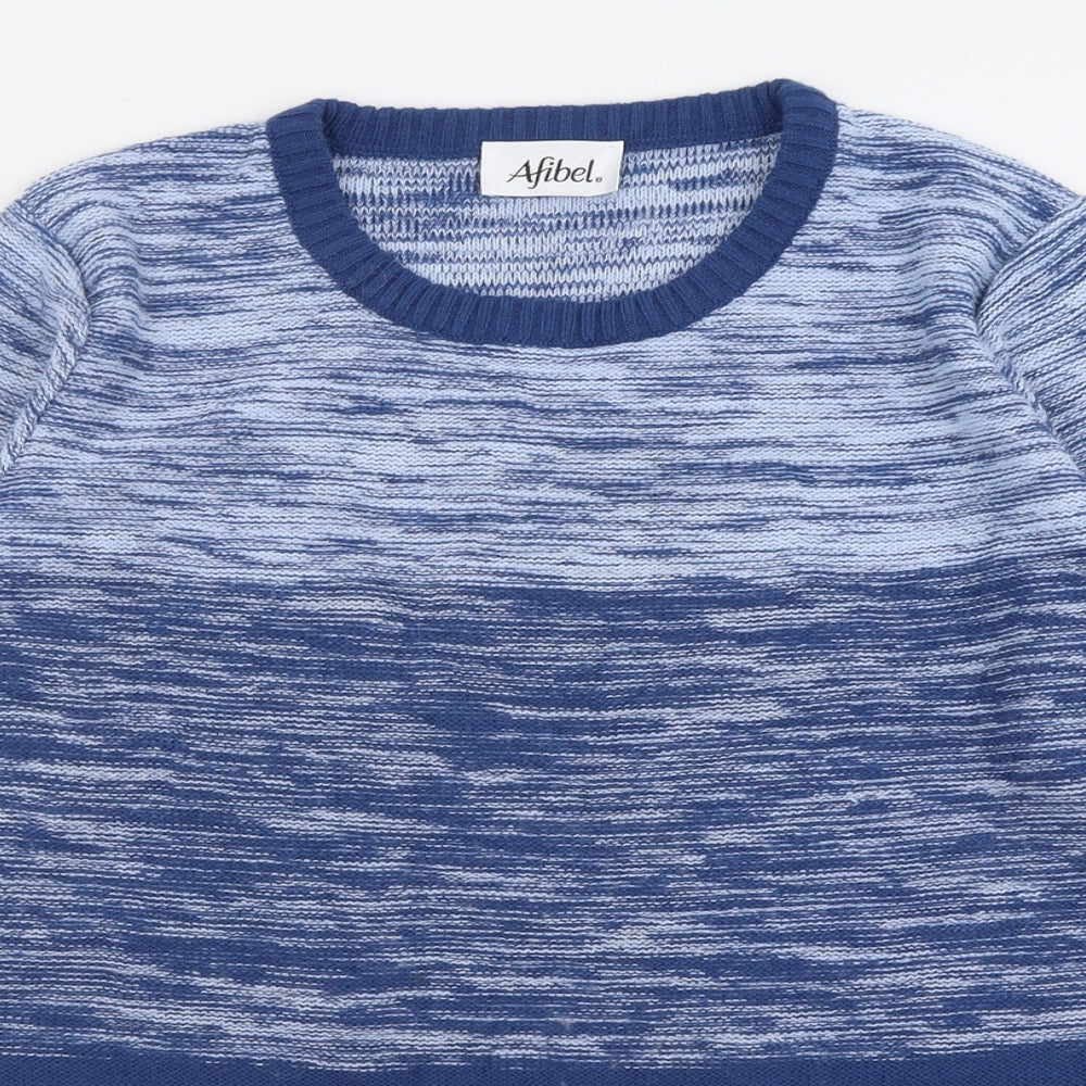 AFIBEL Womens Blue Crew Neck Geometric Acrylic Pullover Jumper Size 14