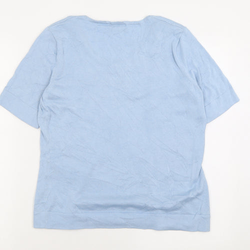 Peter Hahn Womens Blue  Cotton Basic T-Shirt Size 14 Crew Neck
