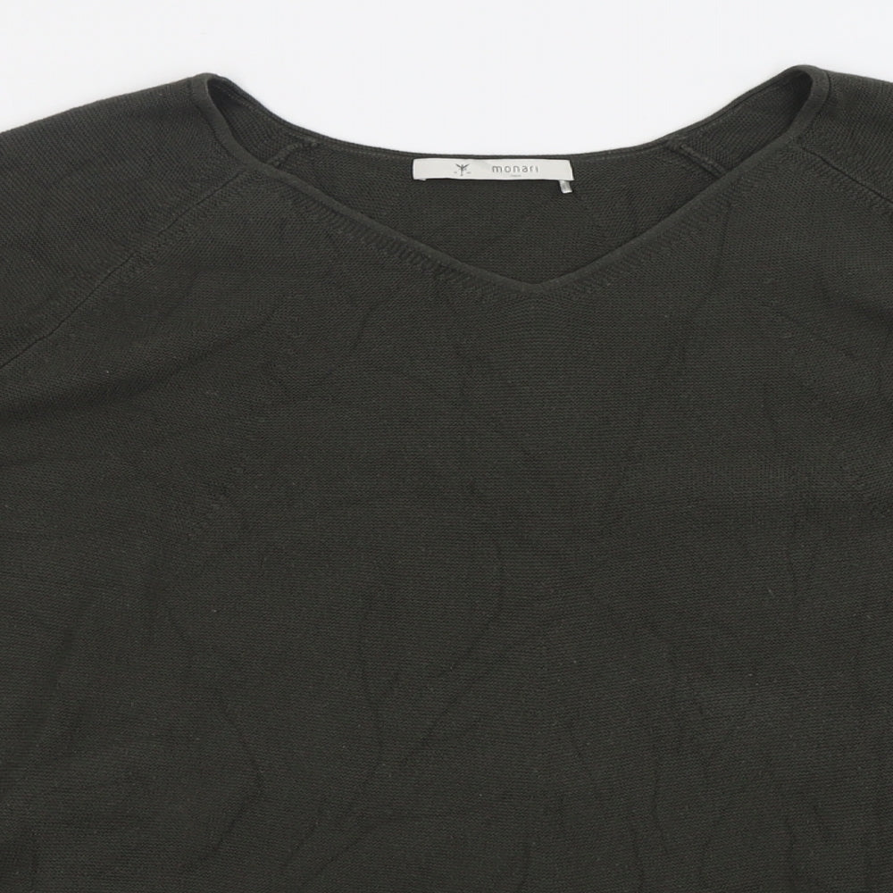 monari Womens Green V-Neck  Cotton Pullover Jumper Size 20