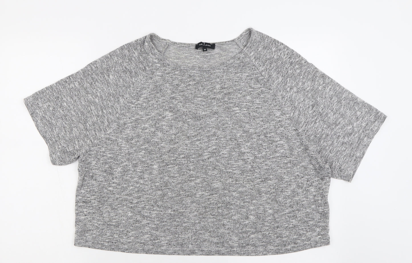 New Look Womens Grey  Viscose Cropped T-Shirt Size 12 Crew Neck