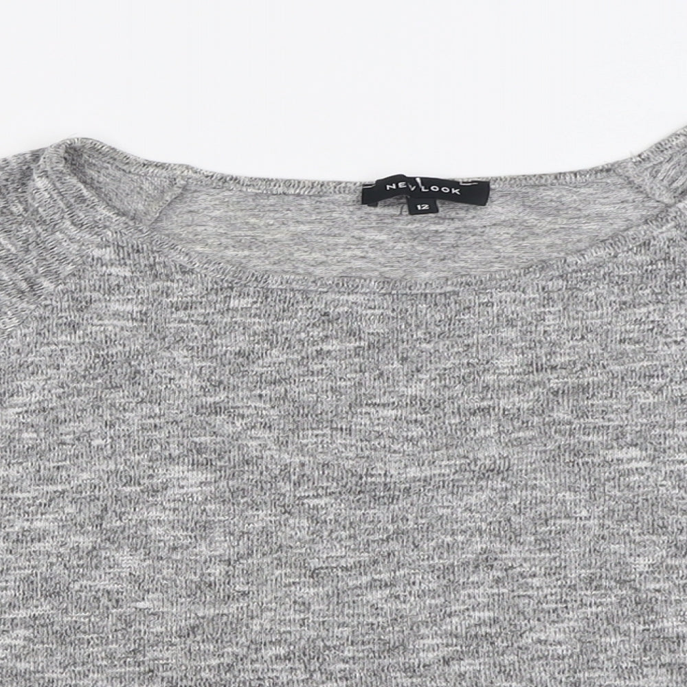 New Look Womens Grey  Viscose Cropped T-Shirt Size 12 Crew Neck