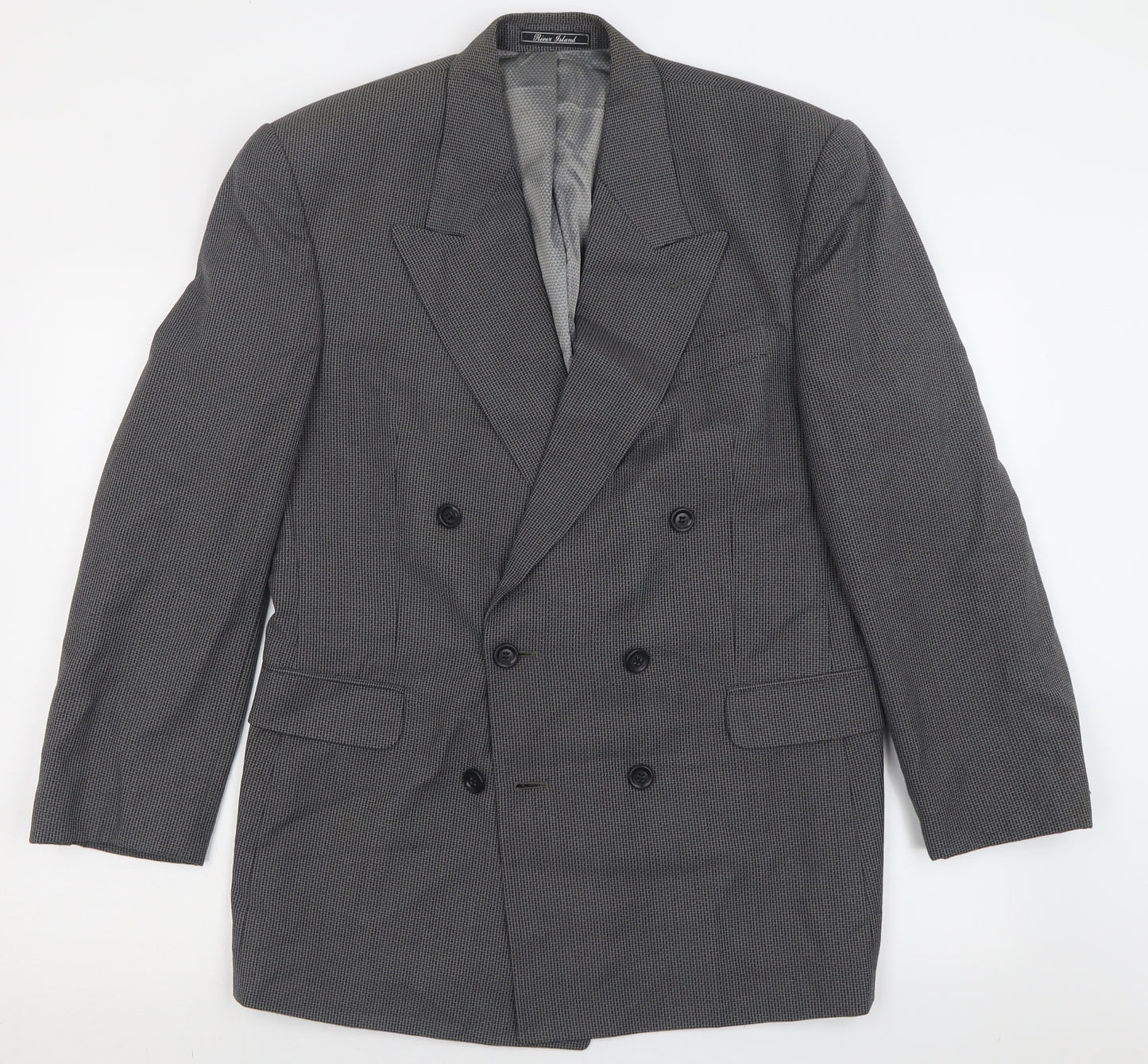 River Island Mens Grey Plaid Polyester Jacket Suit Jacket Size 38