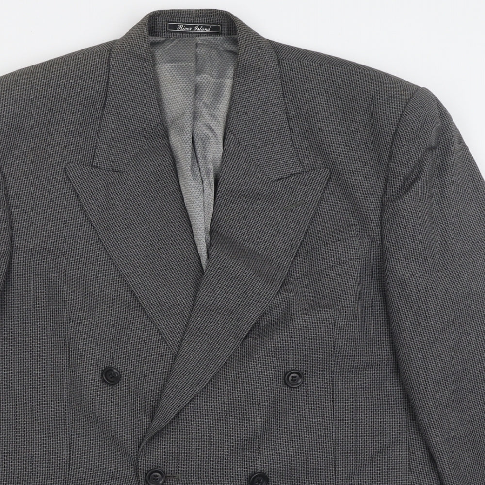 River Island Mens Grey Plaid Polyester Jacket Suit Jacket Size 38