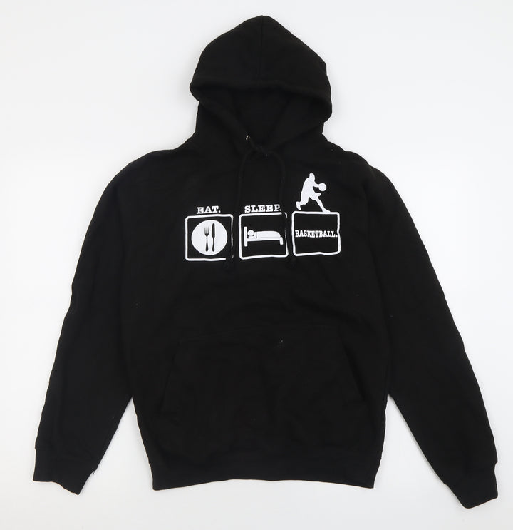 Awdis Mens Black Cotton Pullover Hoodie Size S - Basketball