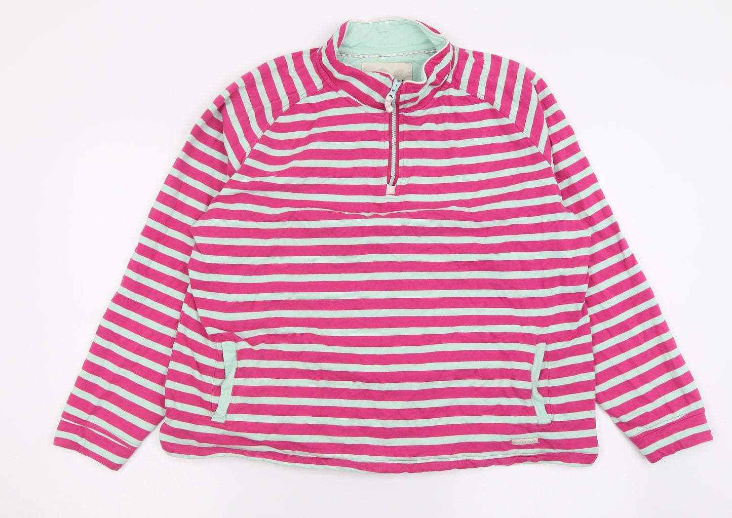 Weird Fish Womens Pink Striped Cotton Pullover Sweatshirt Size 22  Zip