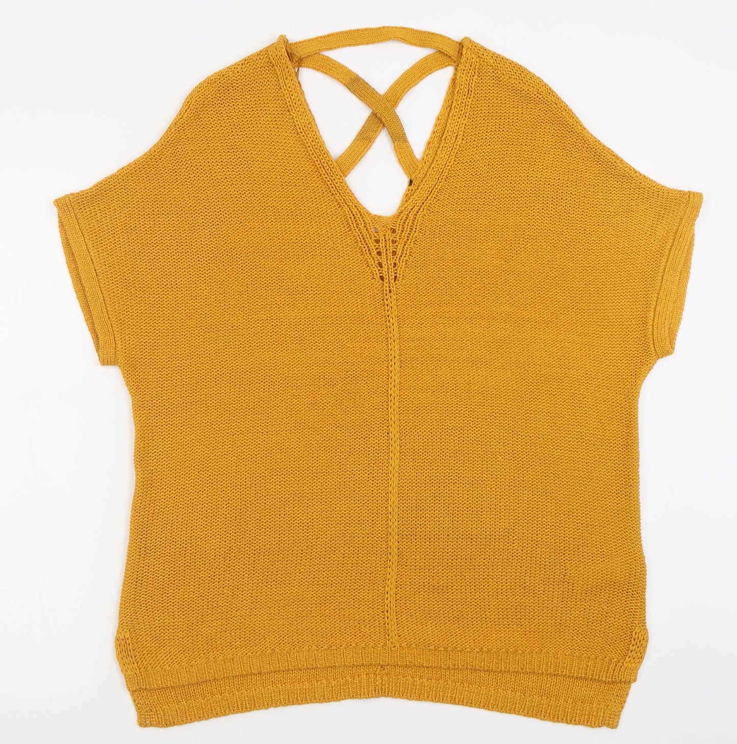 F&F Womens Yellow V-Neck  Acrylic Pullover Jumper Size 14