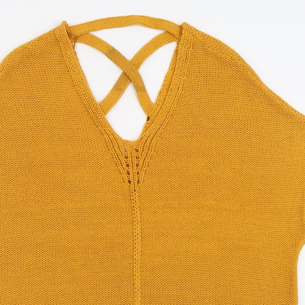 F&F Womens Yellow V-Neck  Acrylic Pullover Jumper Size 14