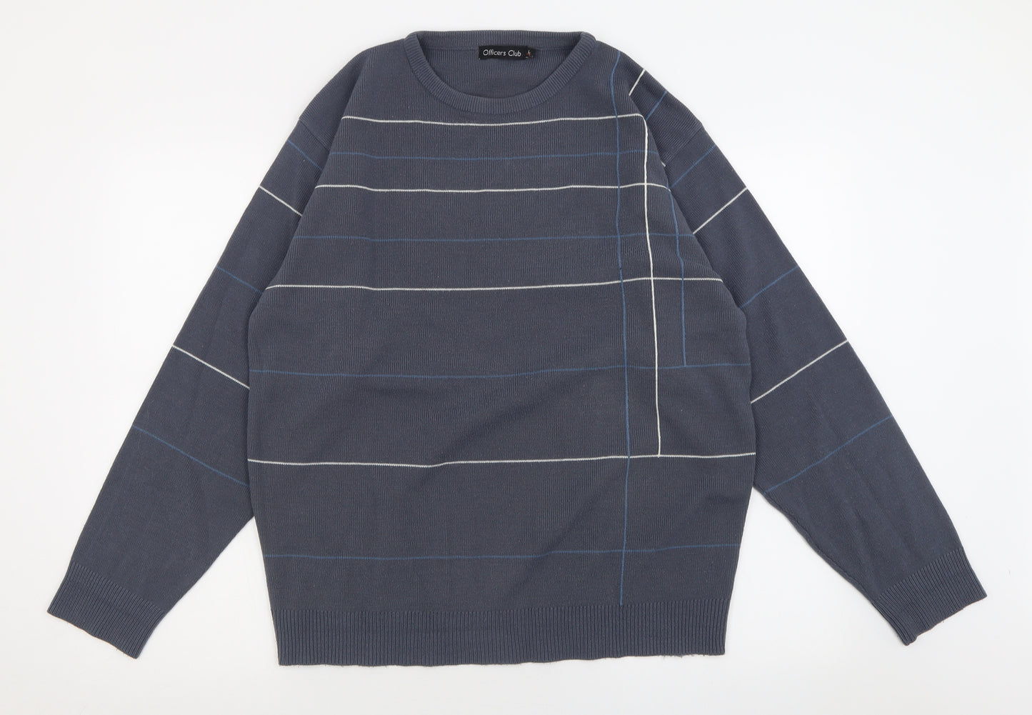 officers club Mens Blue Crew Neck Geometric Acrylic Pullover Jumper Size L