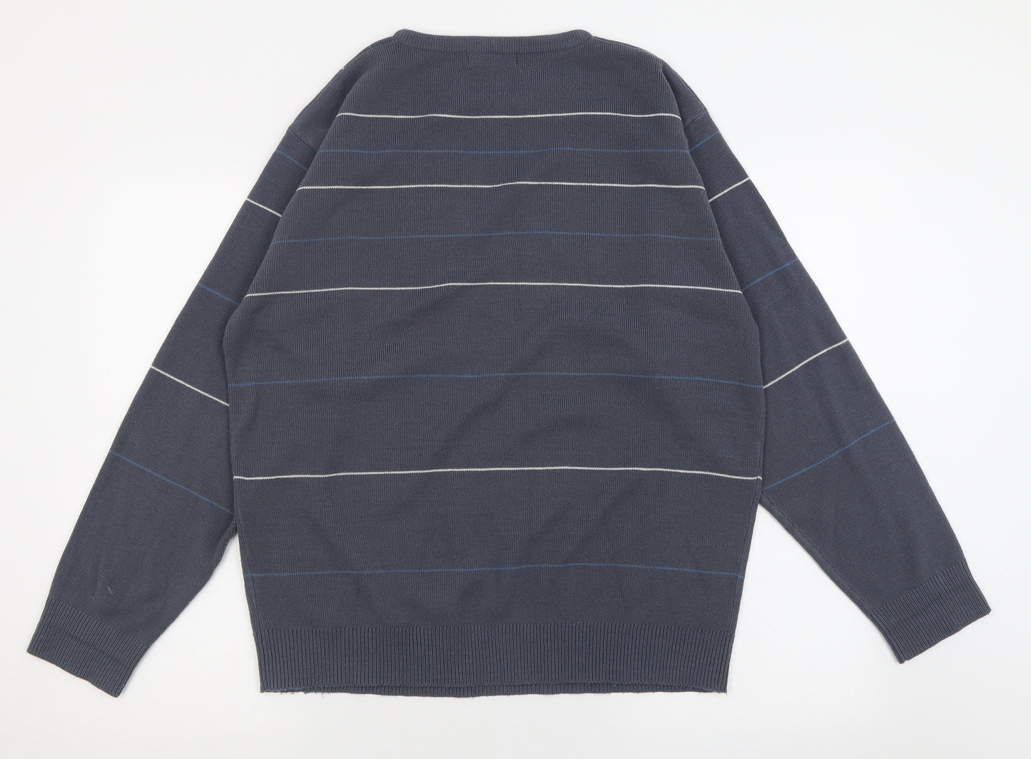 officers club Mens Blue Crew Neck Geometric Acrylic Pullover Jumper Size L