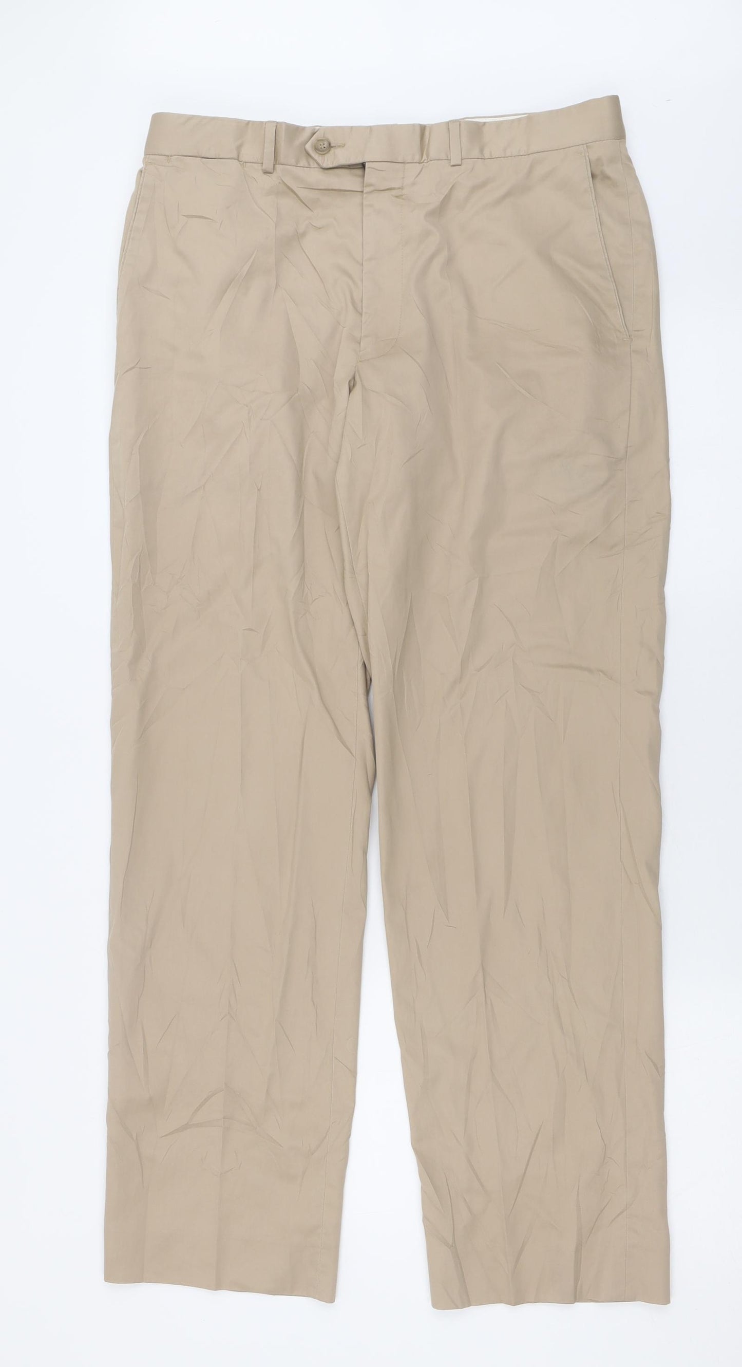 Marks and Spencer Mens Beige  Cotton Trousers  Size 34 in L31 in Regular Button