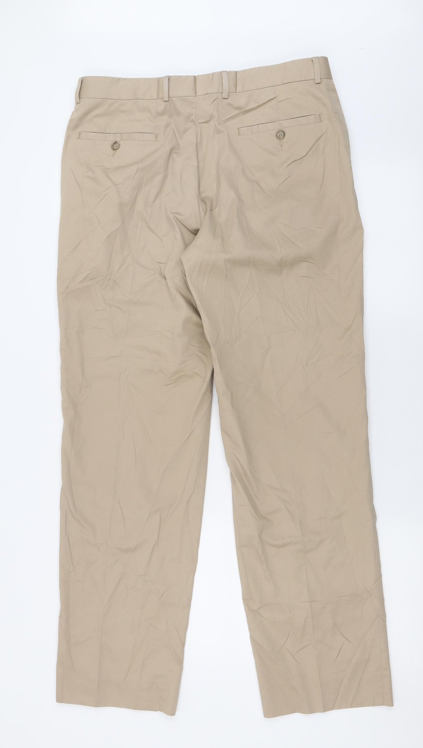 Marks and Spencer Mens Beige  Cotton Trousers  Size 34 in L31 in Regular Button