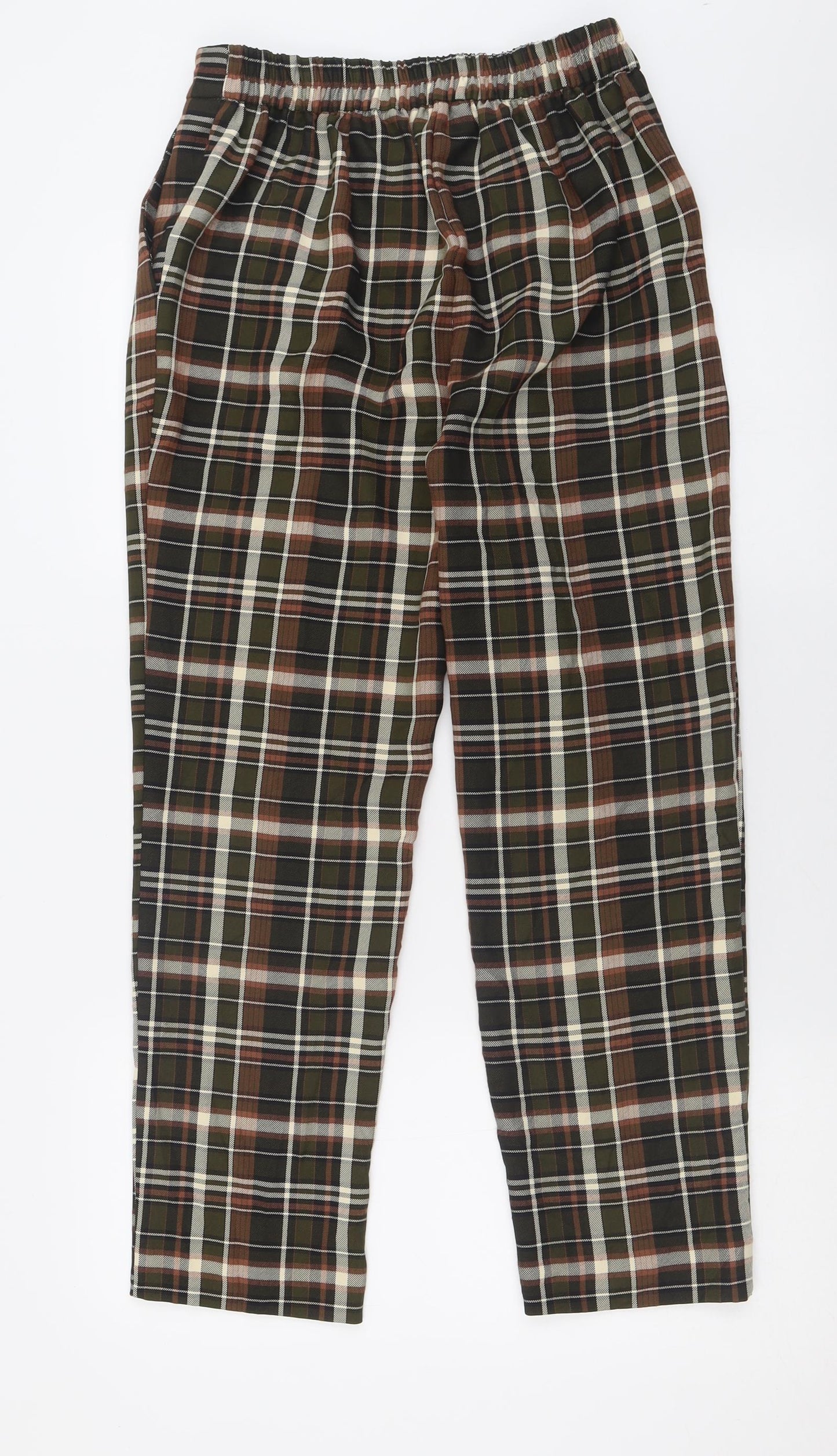 Primark Womens Brown Check Polyester Trousers  Size 10 L27 in Regular