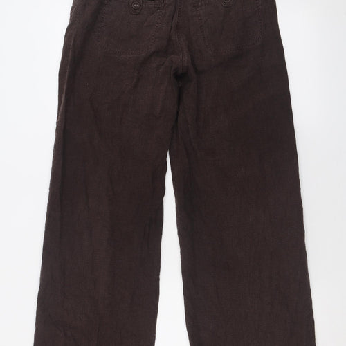 NEXT Womens Brown  Linen Trousers  Size 10 L30 in Regular Button