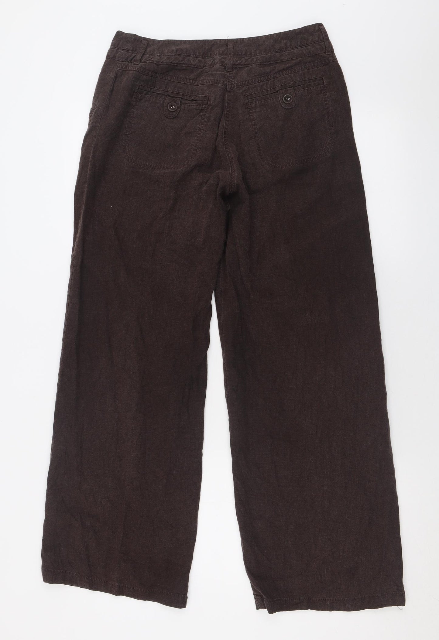 NEXT Womens Brown  Linen Trousers  Size 10 L30 in Regular Button