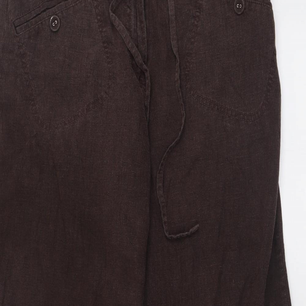 NEXT Womens Brown  Linen Trousers  Size 10 L30 in Regular Button