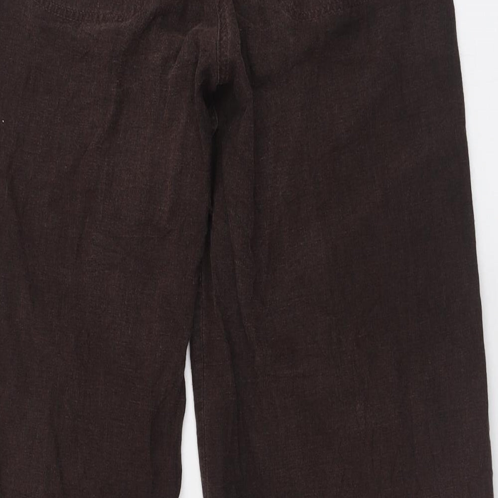 NEXT Womens Brown  Linen Trousers  Size 10 L30 in Regular Button