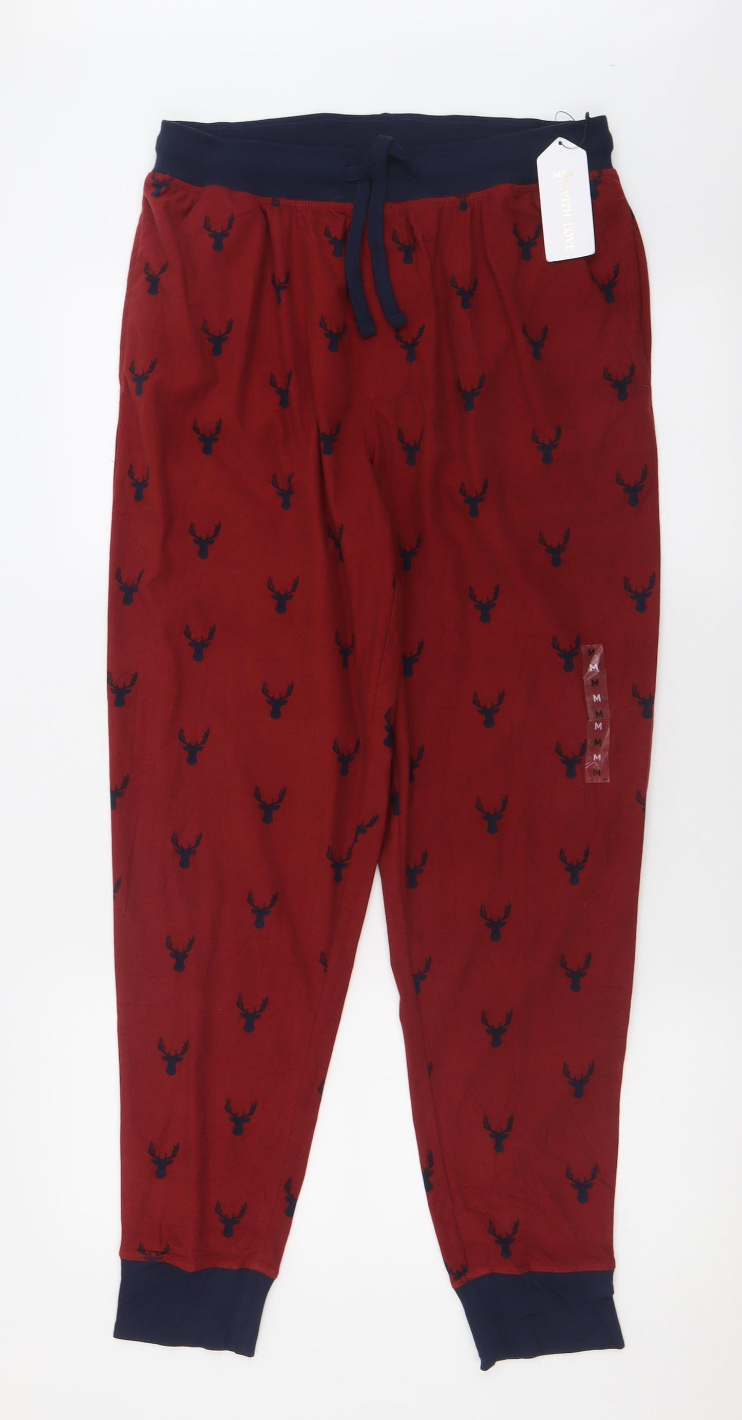Marks and Spencer Mens Red Geometric Polyester  Pyjama Pants Size M  Tie