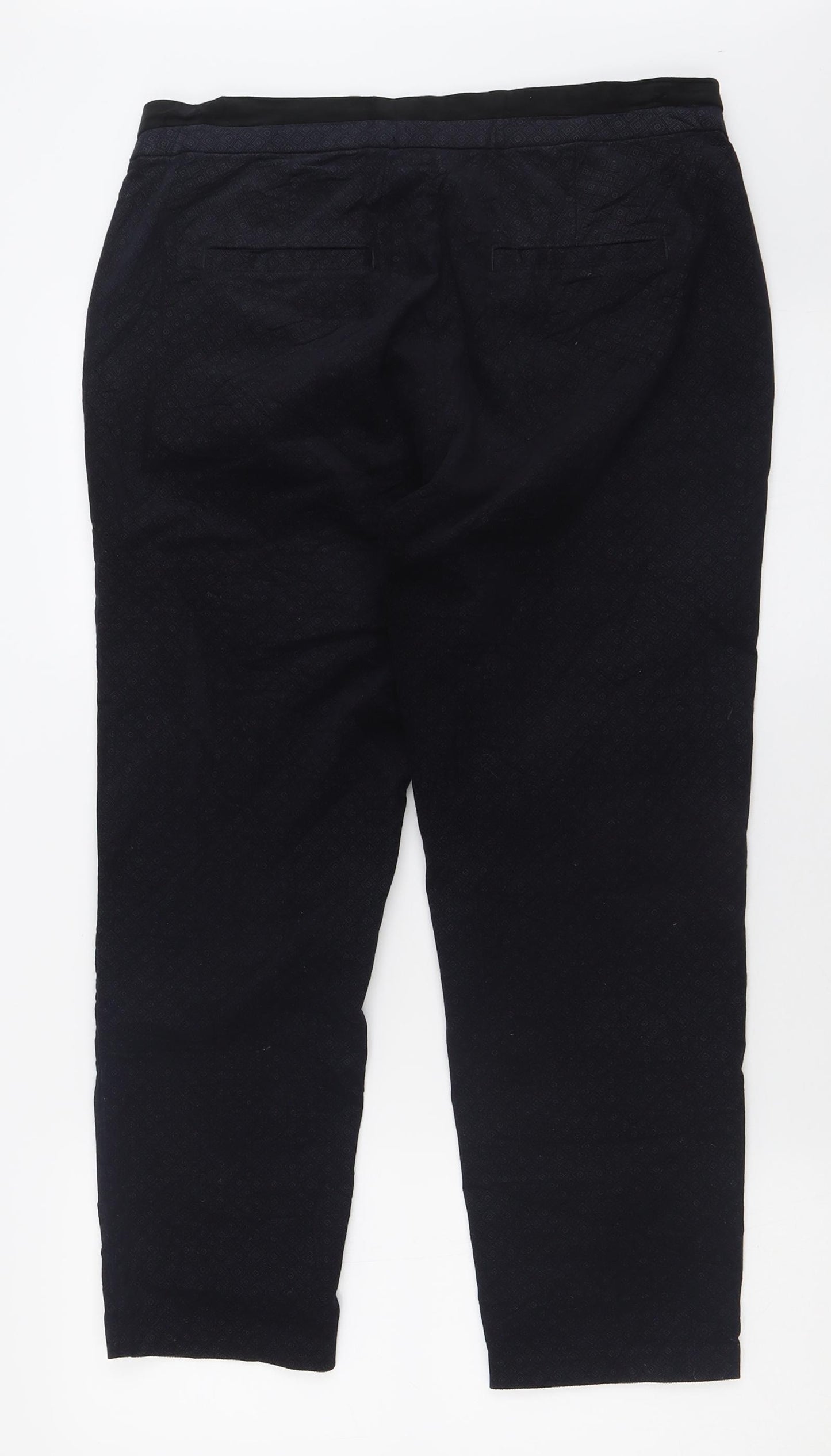 Per Una Womens Blue Geometric Cotton Trousers  Size 14 L26 in Regular Hook & Eye - Ankle Grazer