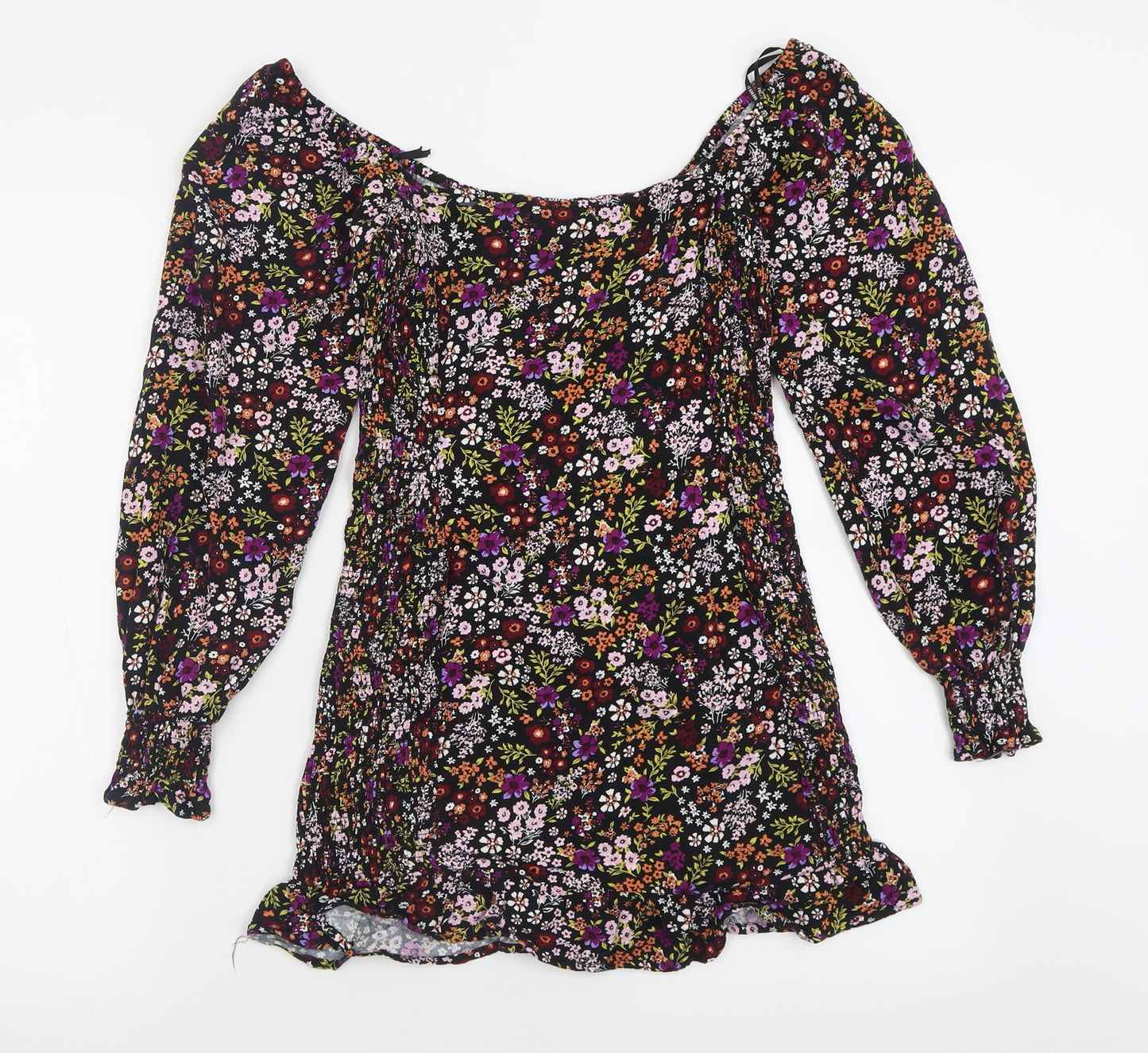 FOREVER 21 Womens Multicoloured Floral Viscose Basic T-Shirt Size S Off the Shoulder