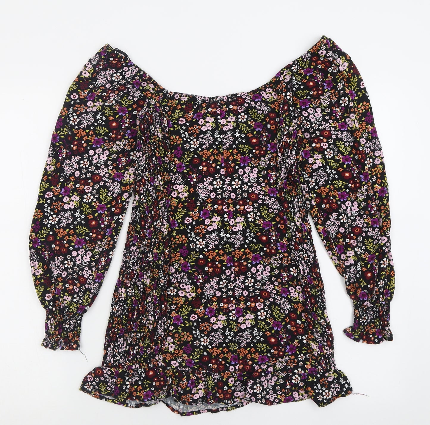 FOREVER 21 Womens Multicoloured Floral Viscose Basic T-Shirt Size S Off the Shoulder