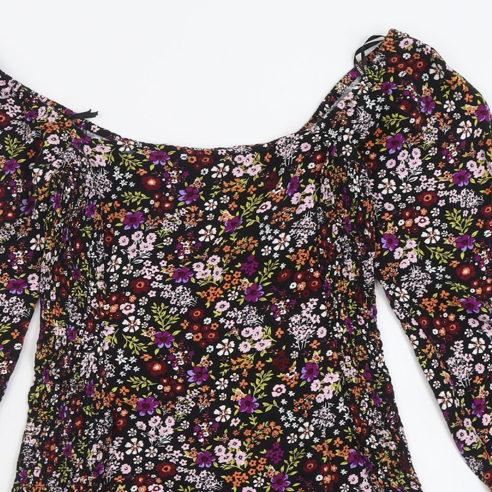 FOREVER 21 Womens Multicoloured Floral Viscose Basic T-Shirt Size S Off the Shoulder