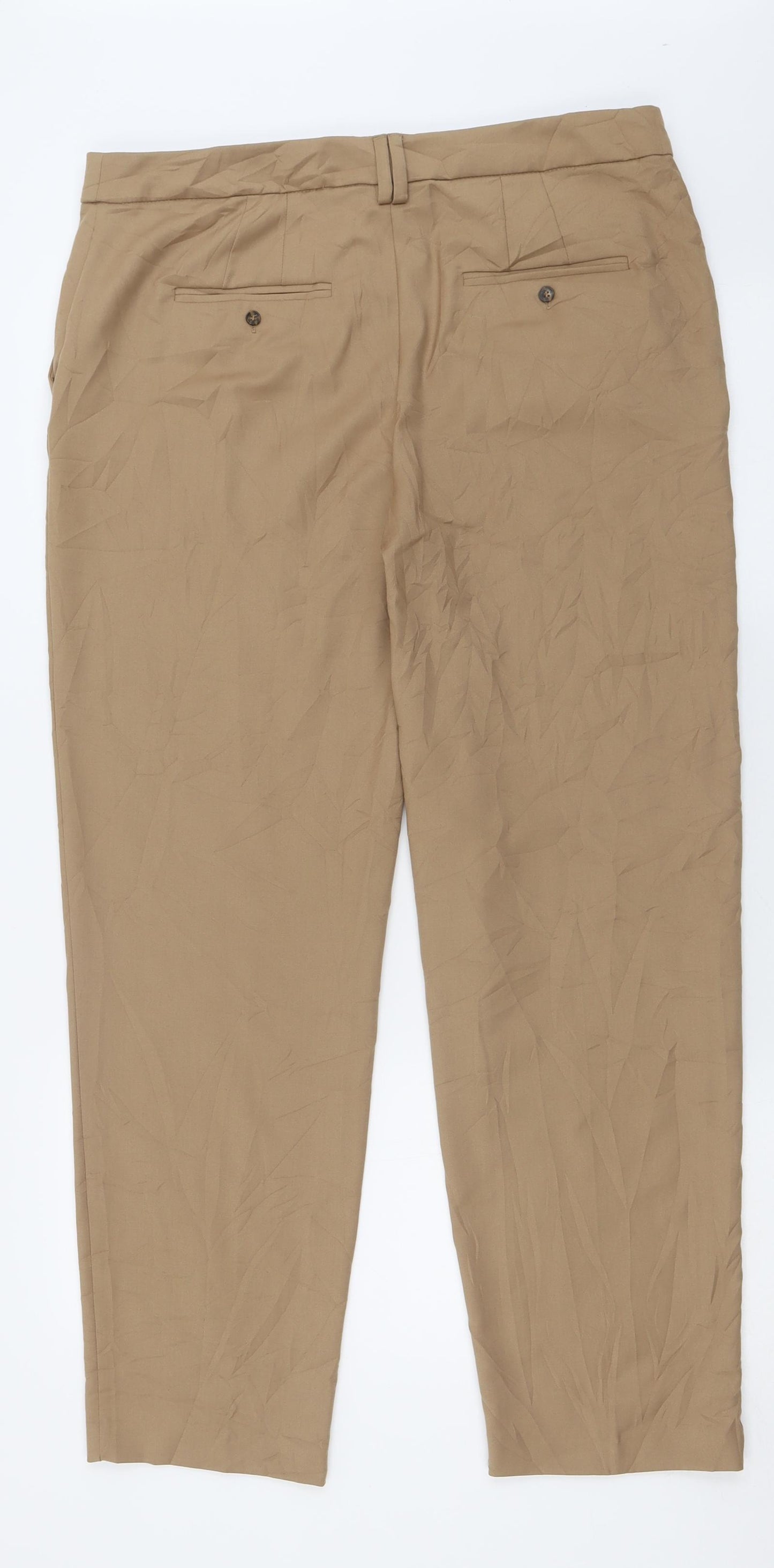 Marks and Spencer Womens Brown  Polyester Trousers  Size 14 L30 in Regular Hook & Eye