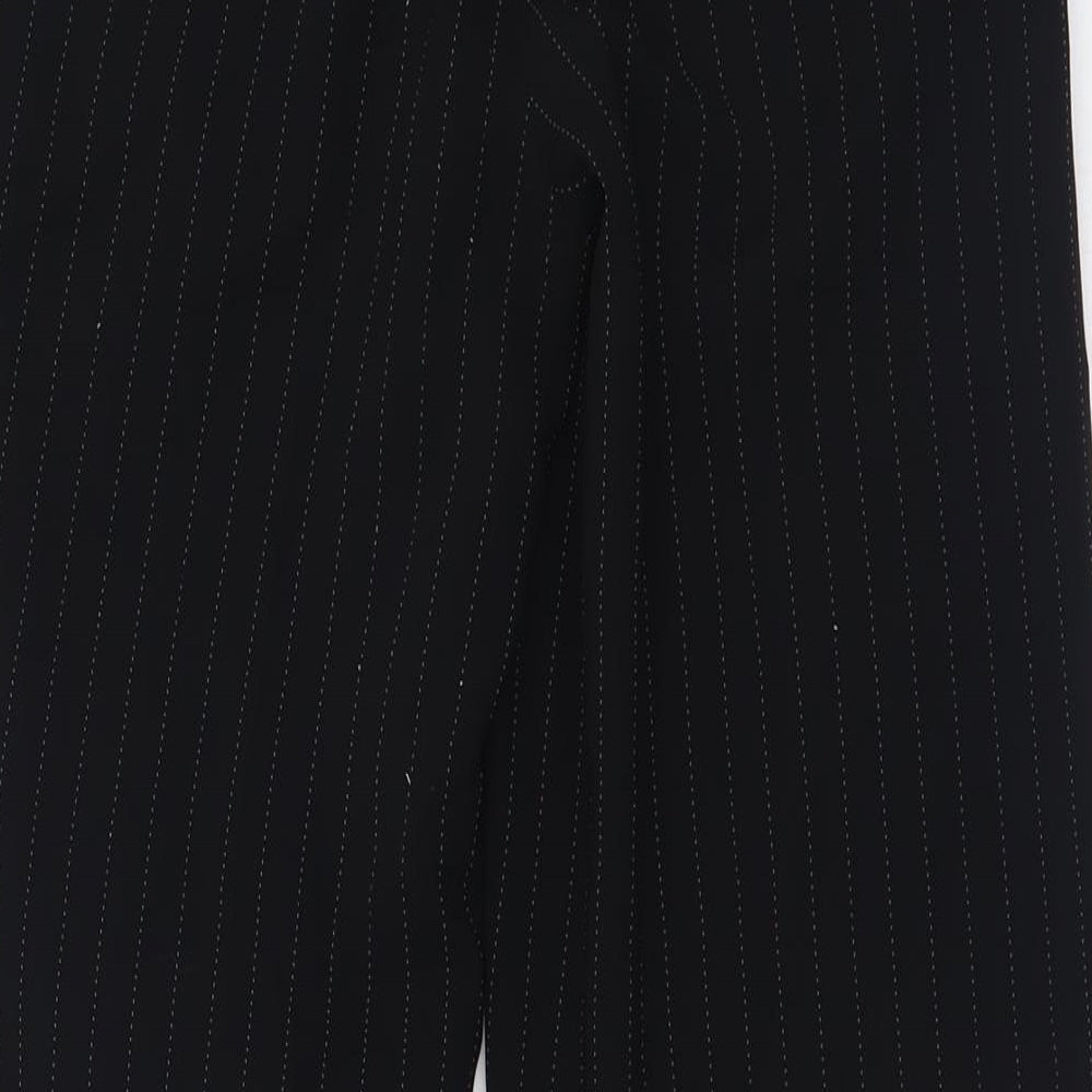 Jaeger Womens Black Striped Polyester Trousers  Size 8 L28 in Regular Hook & Eye