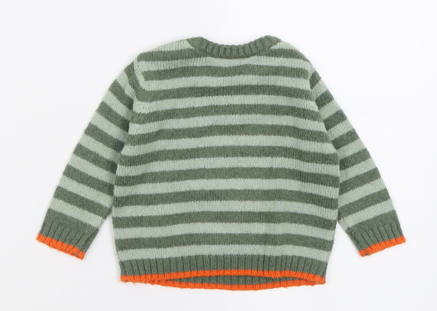 M&Co Boys Green Striped Acrylic Pullover Jumper Size 3-6 Months  Button - Tractor