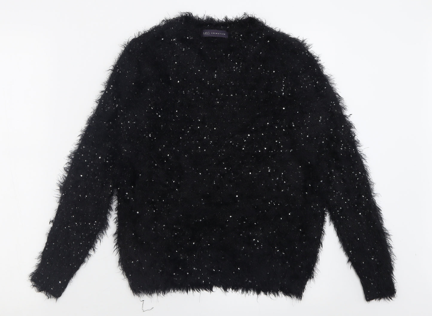 Marks and Spencer Womens Black Crew Neck  Polyester Pullover Jumper Size 8