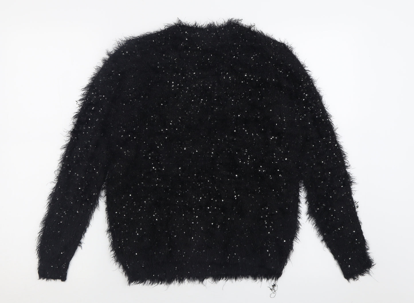 Marks and Spencer Womens Black Crew Neck  Polyester Pullover Jumper Size 8