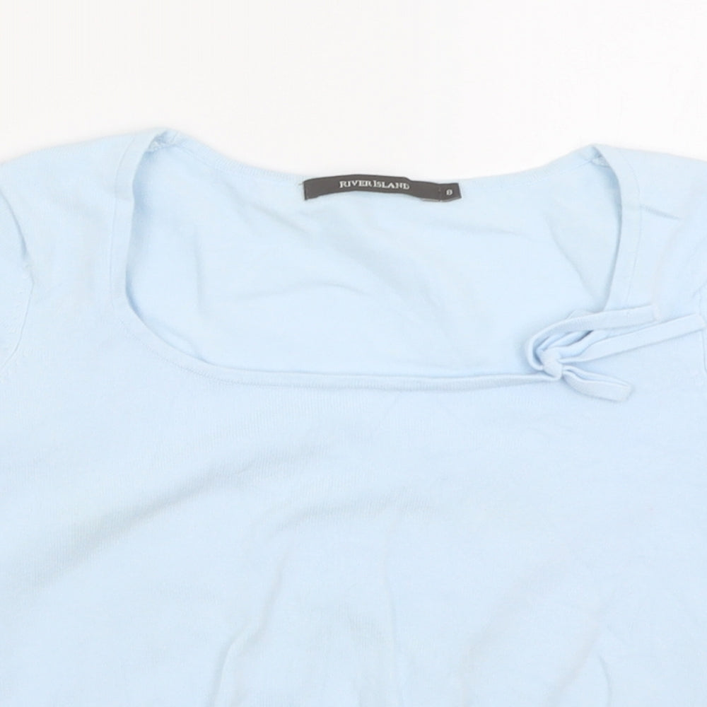 River Island Womens Blue Square Neck  Acrylic Pullover Jumper Size 8