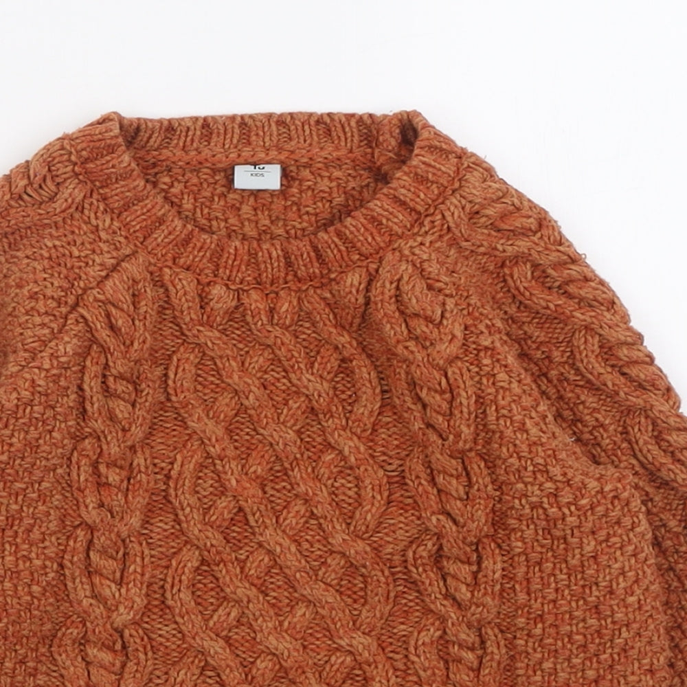 TU Boys Orange Crew Neck  Acrylic Pullover Jumper Size 5-6 Years  Pullover