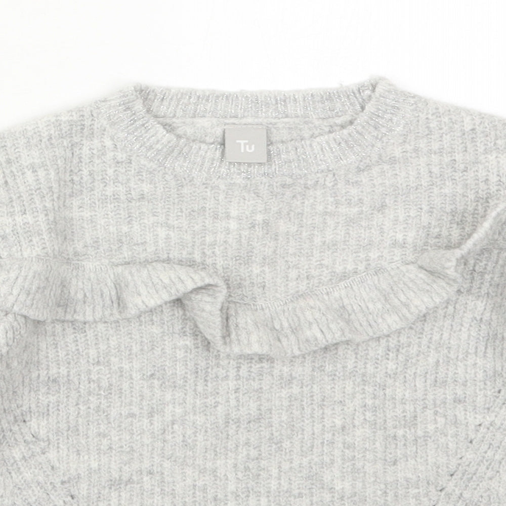 TU Girls Grey Crew Neck  Acrylic Pullover Jumper Size 4 Years  Pullover