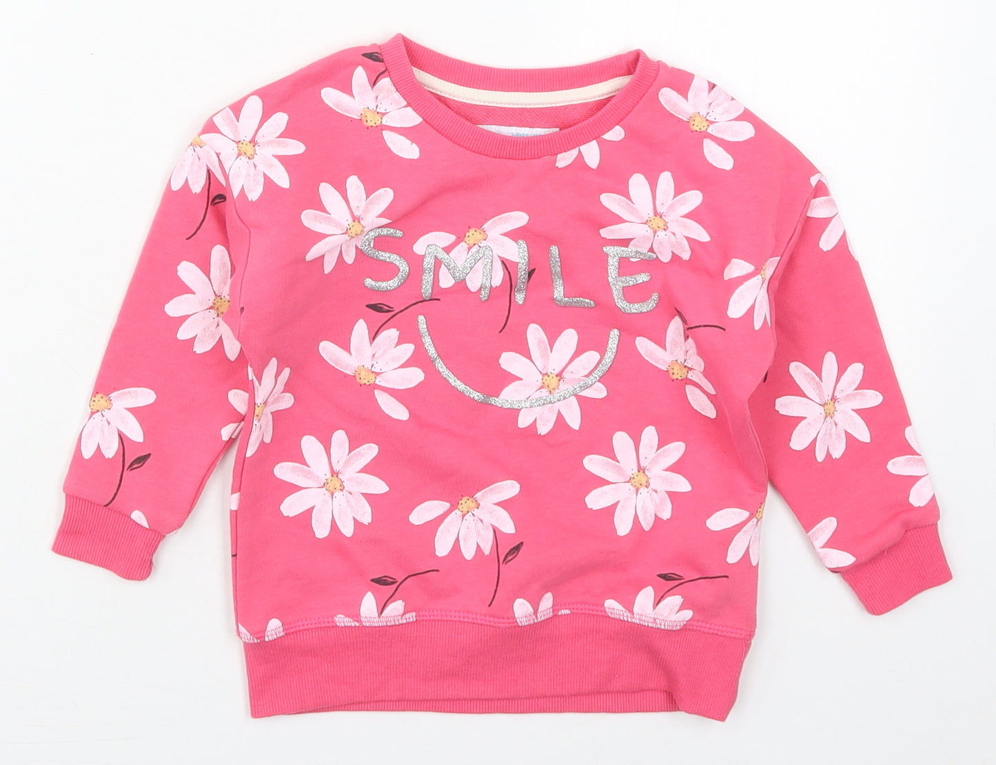 Primark Girls Pink Floral Cotton Pullover Sweatshirt Size 2-3 Years  Pullover - Smile