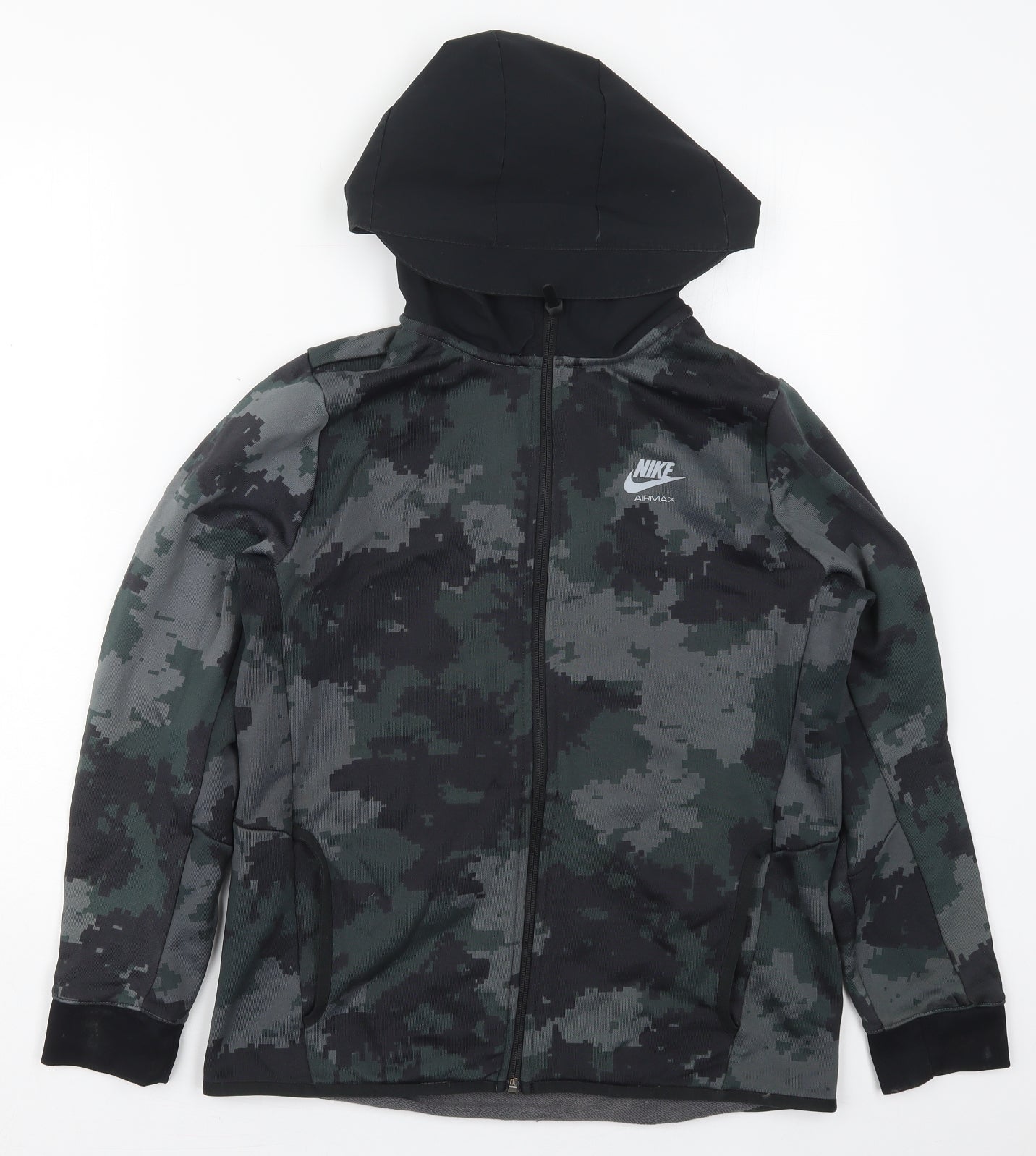 Nike Boys Green Geometric Polyester Full Zip Hoodie Size 13-14 Years  Zip