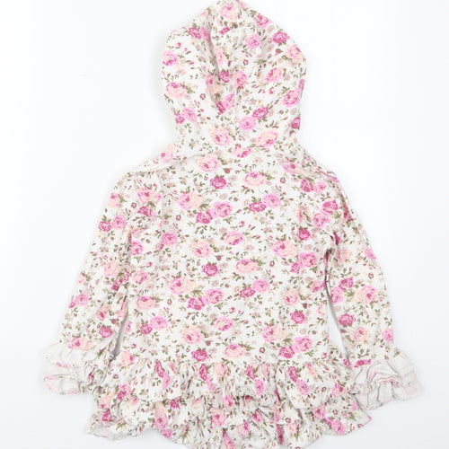 Ocean Isabelle Girls Pink Floral Cotton Full Zip Hoodie Size 7 Years  Zip