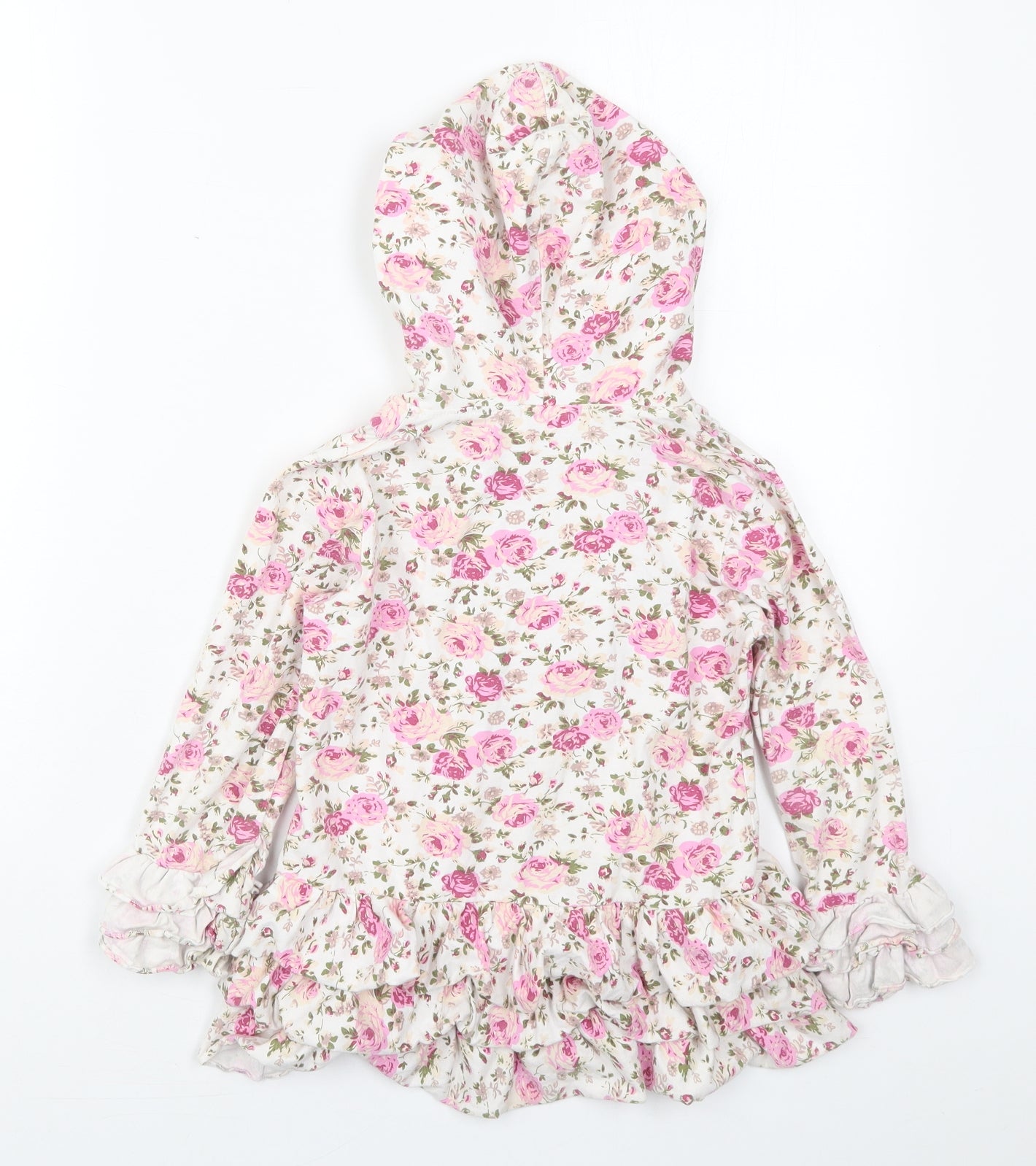 Ocean Isabelle Girls Pink Floral Cotton Full Zip Hoodie Size 7 Years  Zip