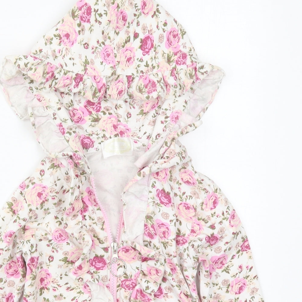 Ocean Isabelle Girls Pink Floral Cotton Full Zip Hoodie Size 7 Years  Zip