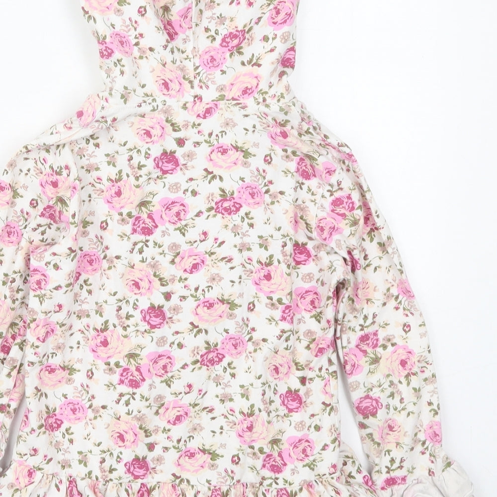 Ocean Isabelle Girls Pink Floral Cotton Full Zip Hoodie Size 7 Years  Zip