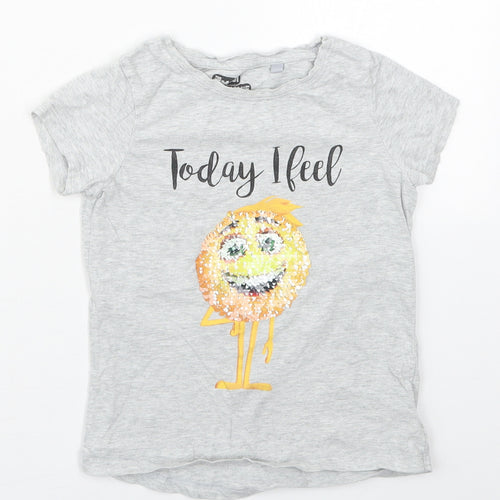 NEXT Boys Grey  Cotton Basic T-Shirt Size 5 Years Crew Neck Pullover - Today I Feel Happy Emoji