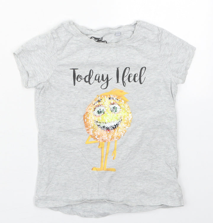 NEXT Boys Grey Cotton Basic T-Shirt Size 5 Years Crew Neck Pullover - Today I Feel Happy Emoji