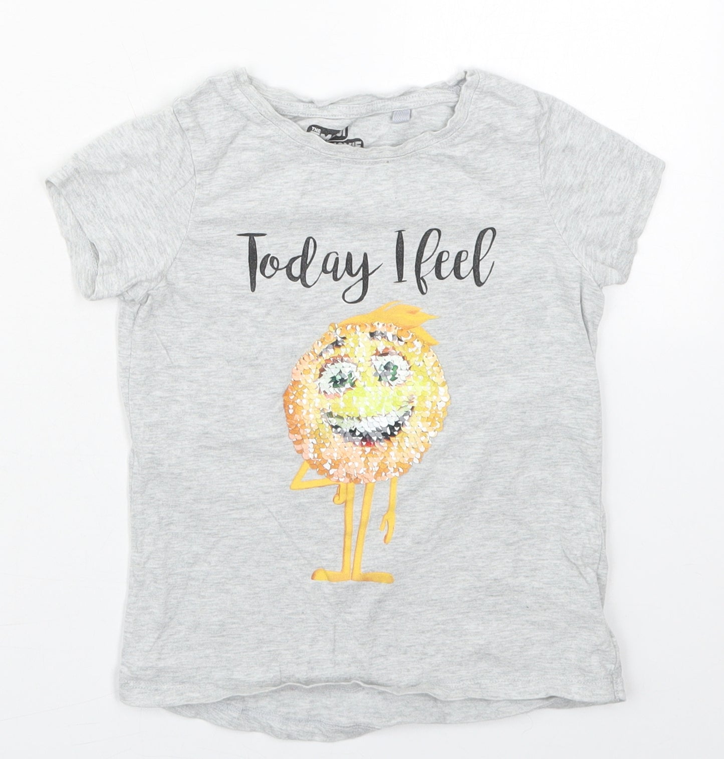 NEXT Boys Grey  Cotton Basic T-Shirt Size 5 Years Crew Neck Pullover - Today I Feel Happy Emoji