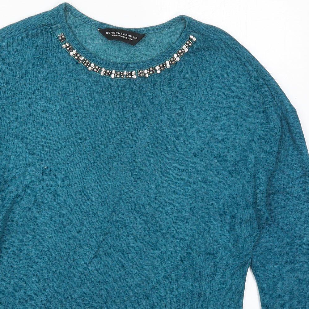 Dorothy Perkins Womens Blue  Viscose Basic T-Shirt Size 10 Crew Neck