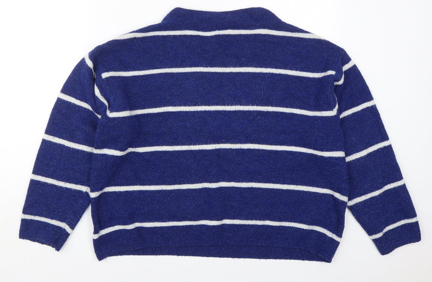 H&M Womens Blue Crew Neck Striped Acrylic Pullover Jumper Size L